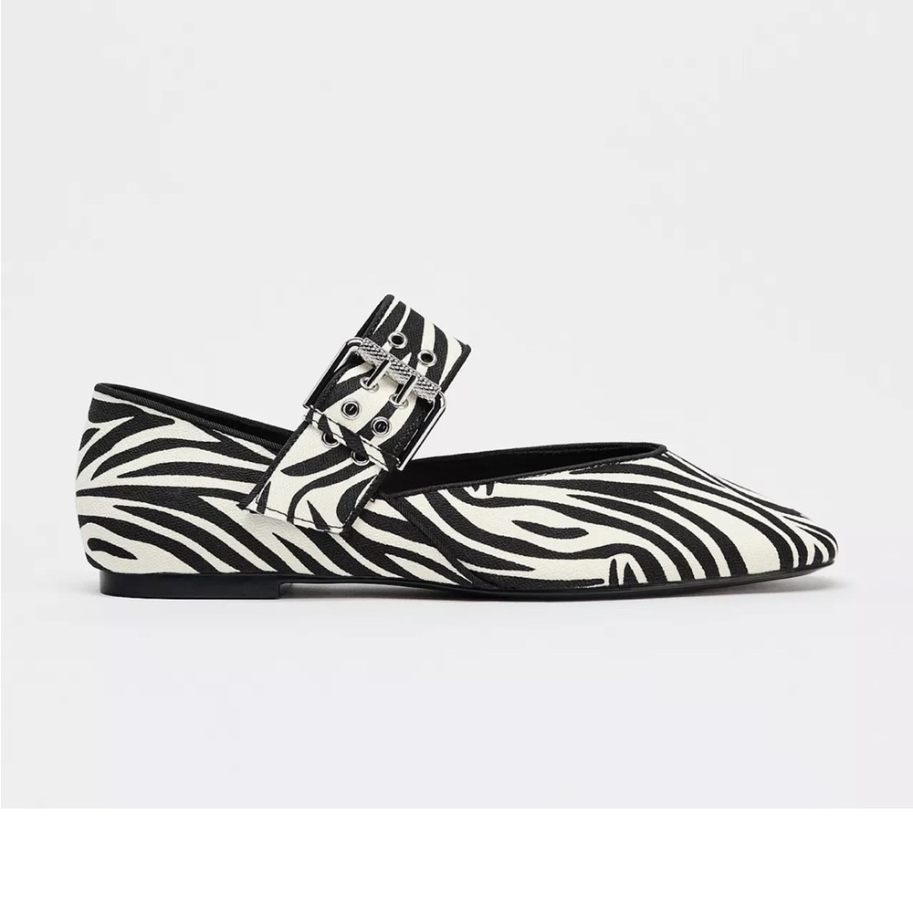 Zara Black and White Zebra Print Flats